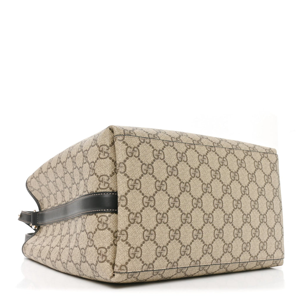 GG Supreme Monogram Medium Emblem Bucket Bag Beige Dark Brown Black