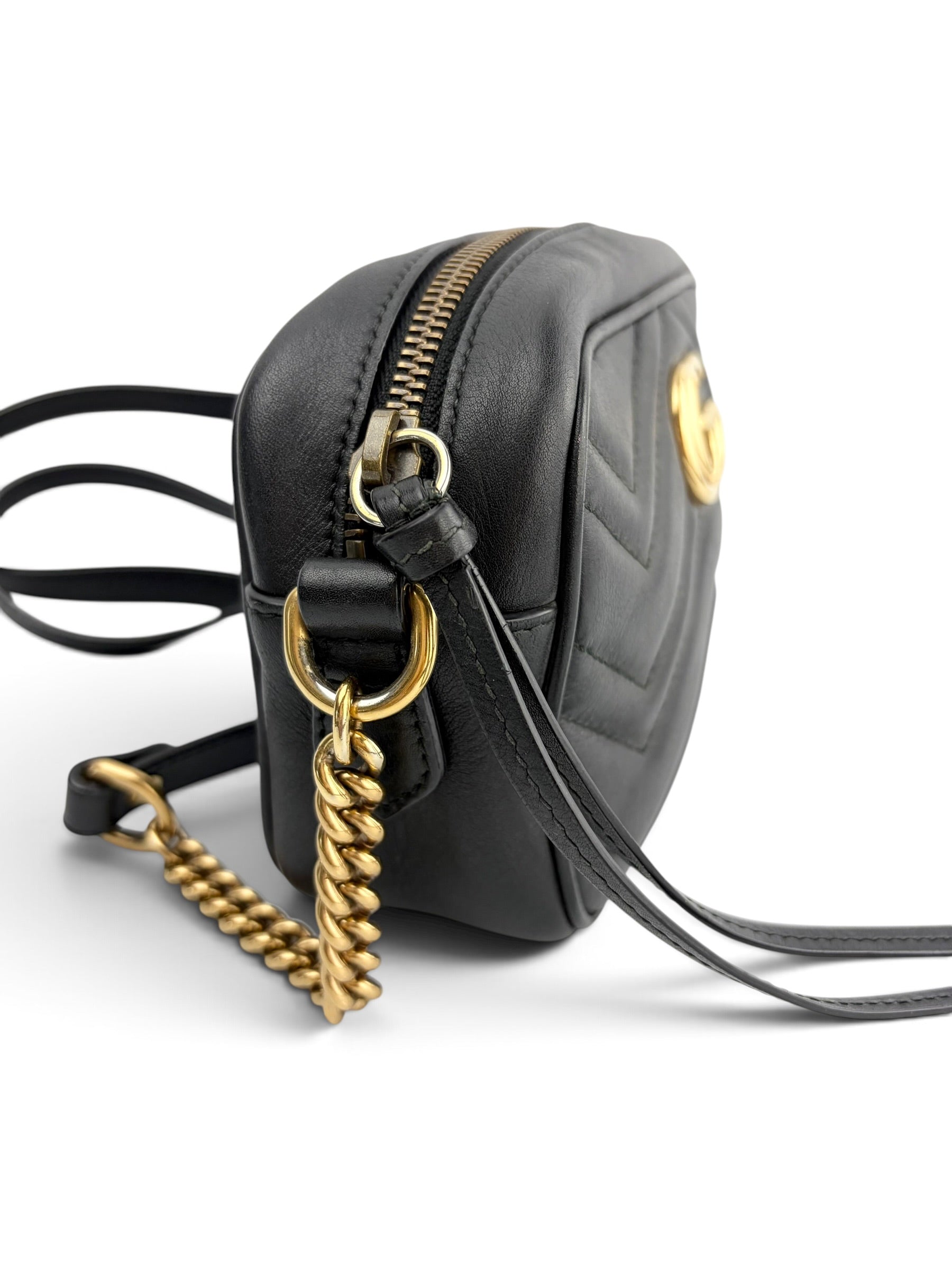Gucci Black Leather GG Marmont Small Crossbody