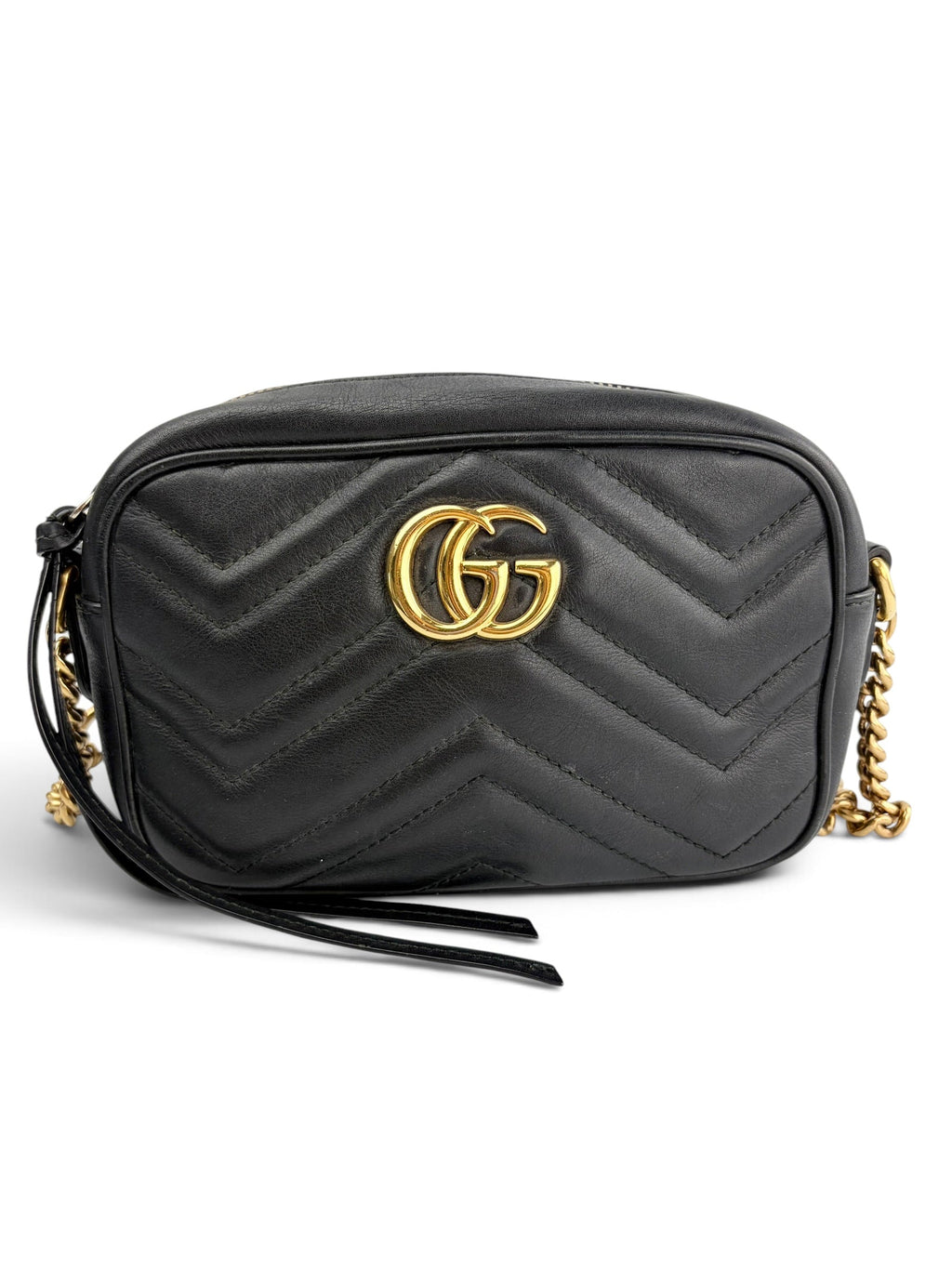 Gucci Black Leather GG Marmont Small Crossbody