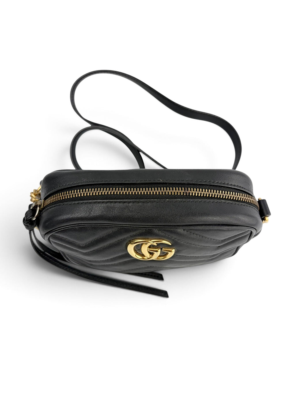 Gucci Black Leather GG Marmont Small Crossbody