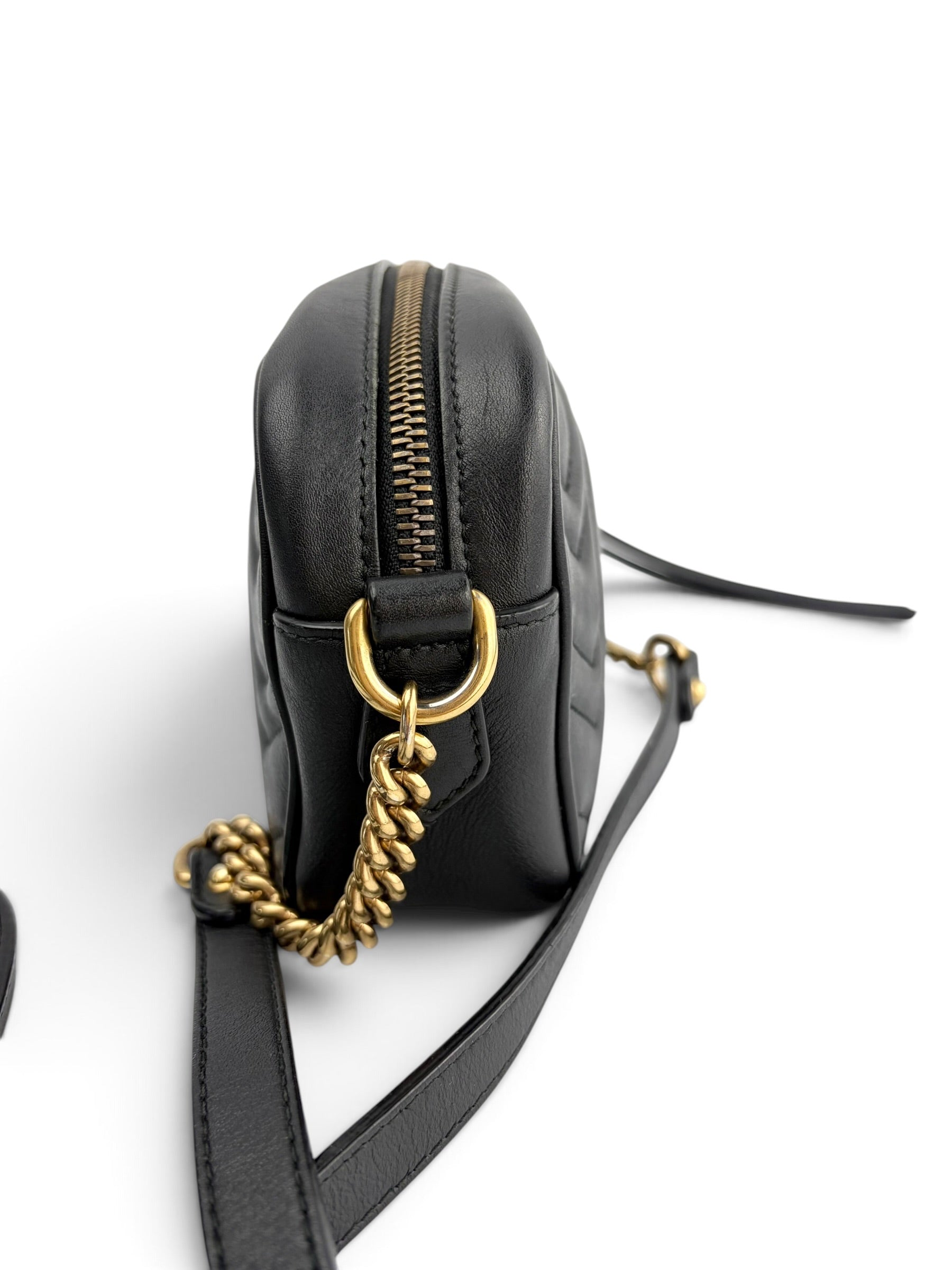 Gucci Black Leather GG Marmont Small Crossbody