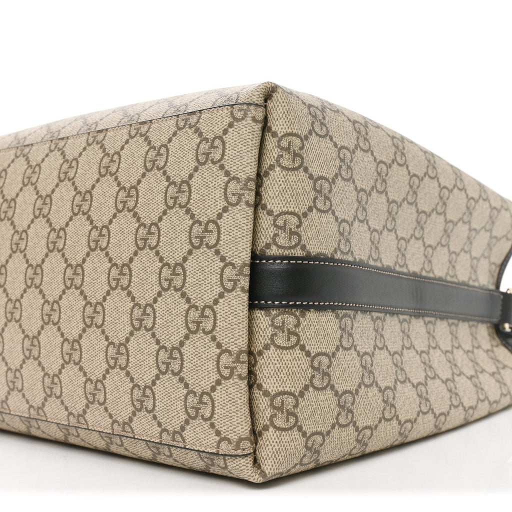 GG Supreme Monogram Medium Emblem Bucket Bag Beige Dark Brown Black