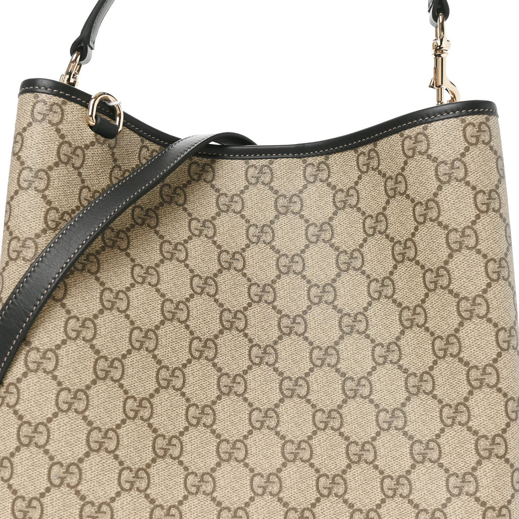 GG Supreme Monogram Medium Emblem Bucket Bag Beige Dark Brown Black