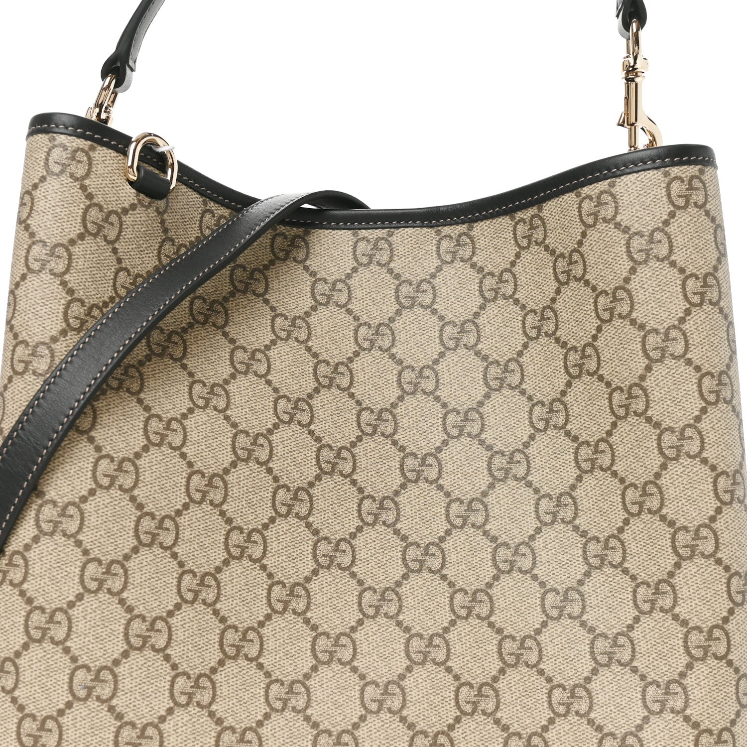 GG Supreme Monogram Medium Emblem Bucket Bag Beige Dark Brown Black