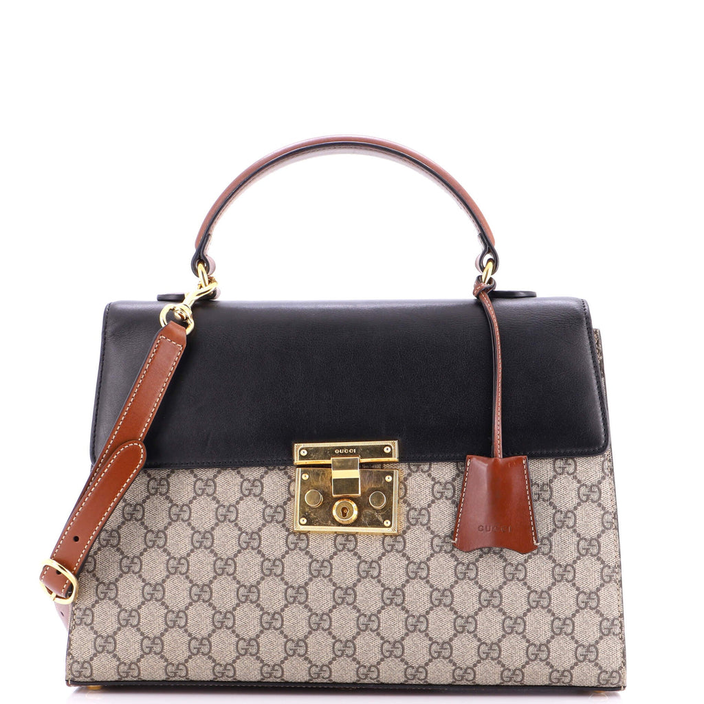 Padlock Top Handle Bag GG Coated Canvas and Leather Medium