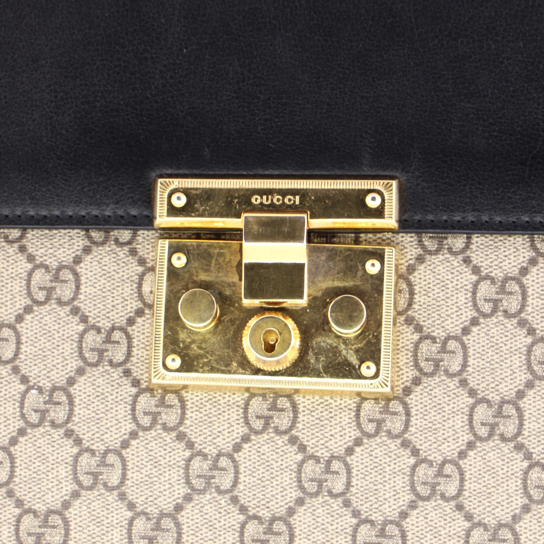 Padlock Top Handle Bag GG Coated Canvas and Leather Medium
