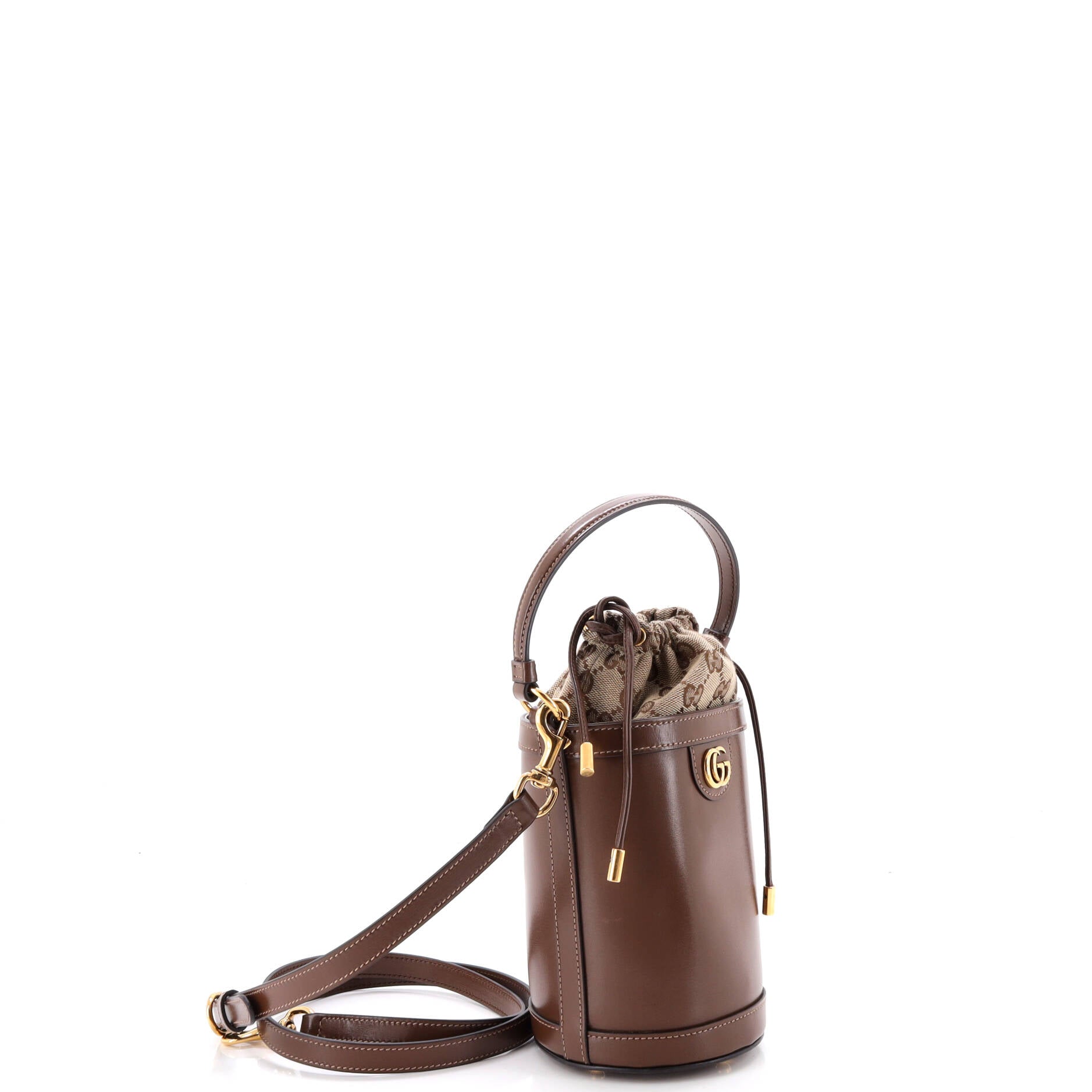 Ophidia Top Handle Bucket Bag Leather and GG Canvas Mini
