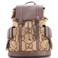 Double Pocket Belt Backpack Jumbo GG Canvas and Leather Large