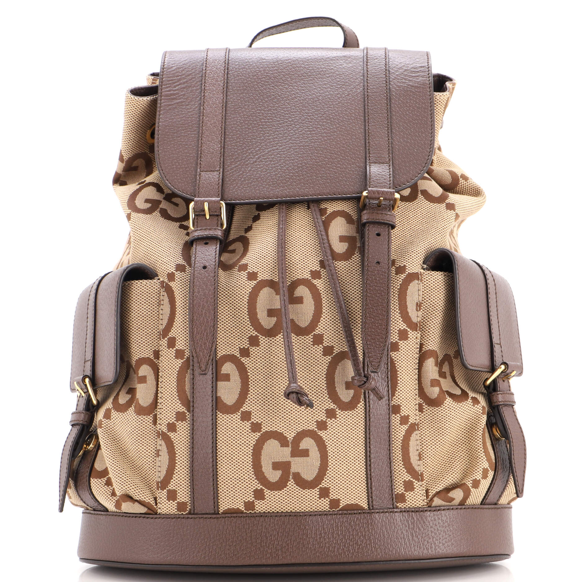 Double Pocket Belt Backpack Jumbo GG Canvas and Leather Large