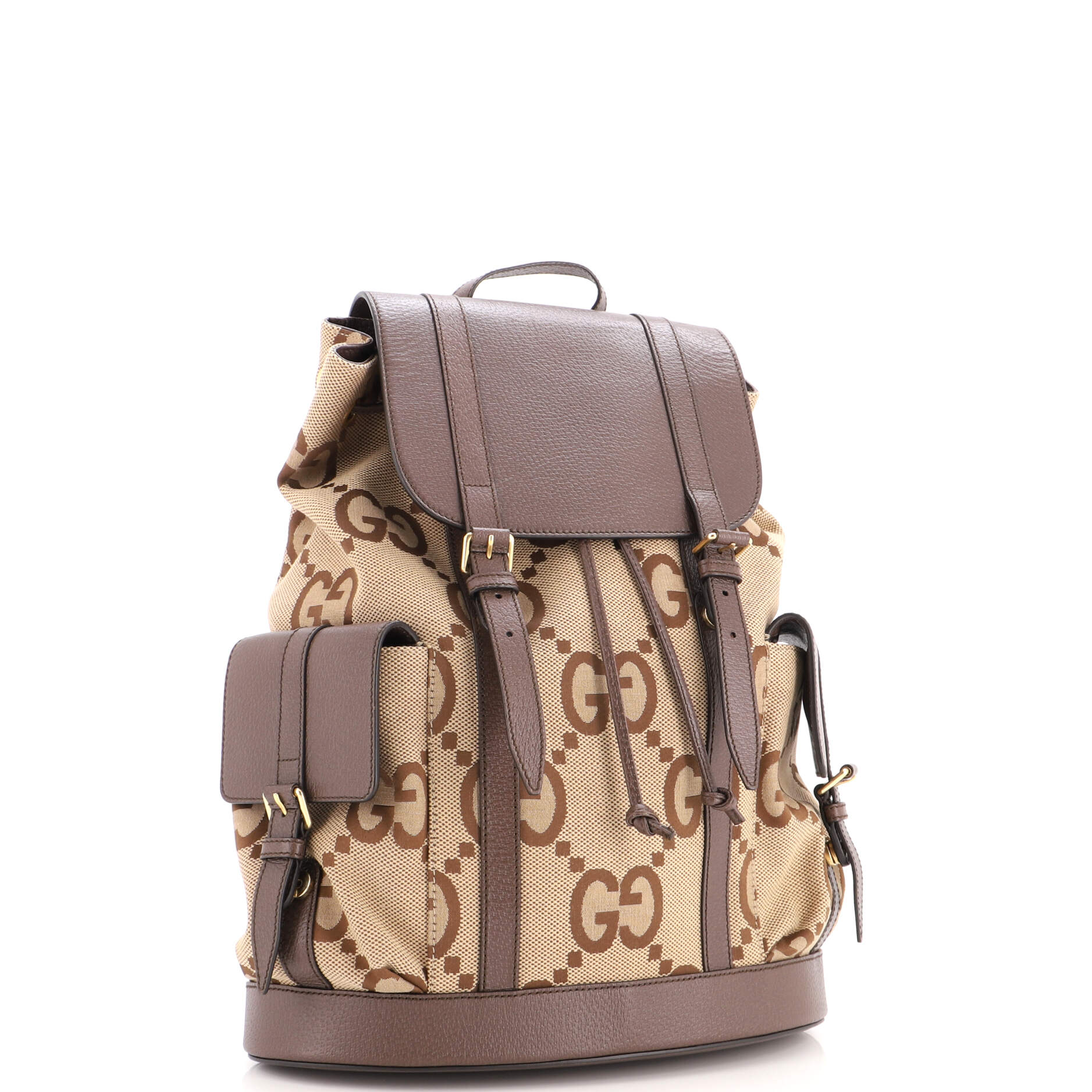 Double Pocket Belt Backpack Jumbo GG Canvas and Leather Large