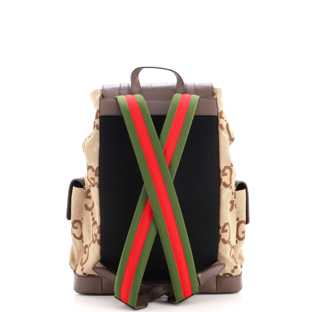 Double Pocket Belt Backpack Jumbo GG Canvas and Leather Large