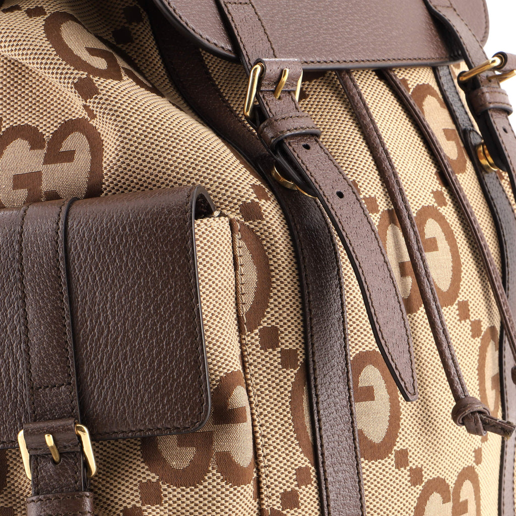 Double Pocket Belt Backpack Jumbo GG Canvas and Leather Large