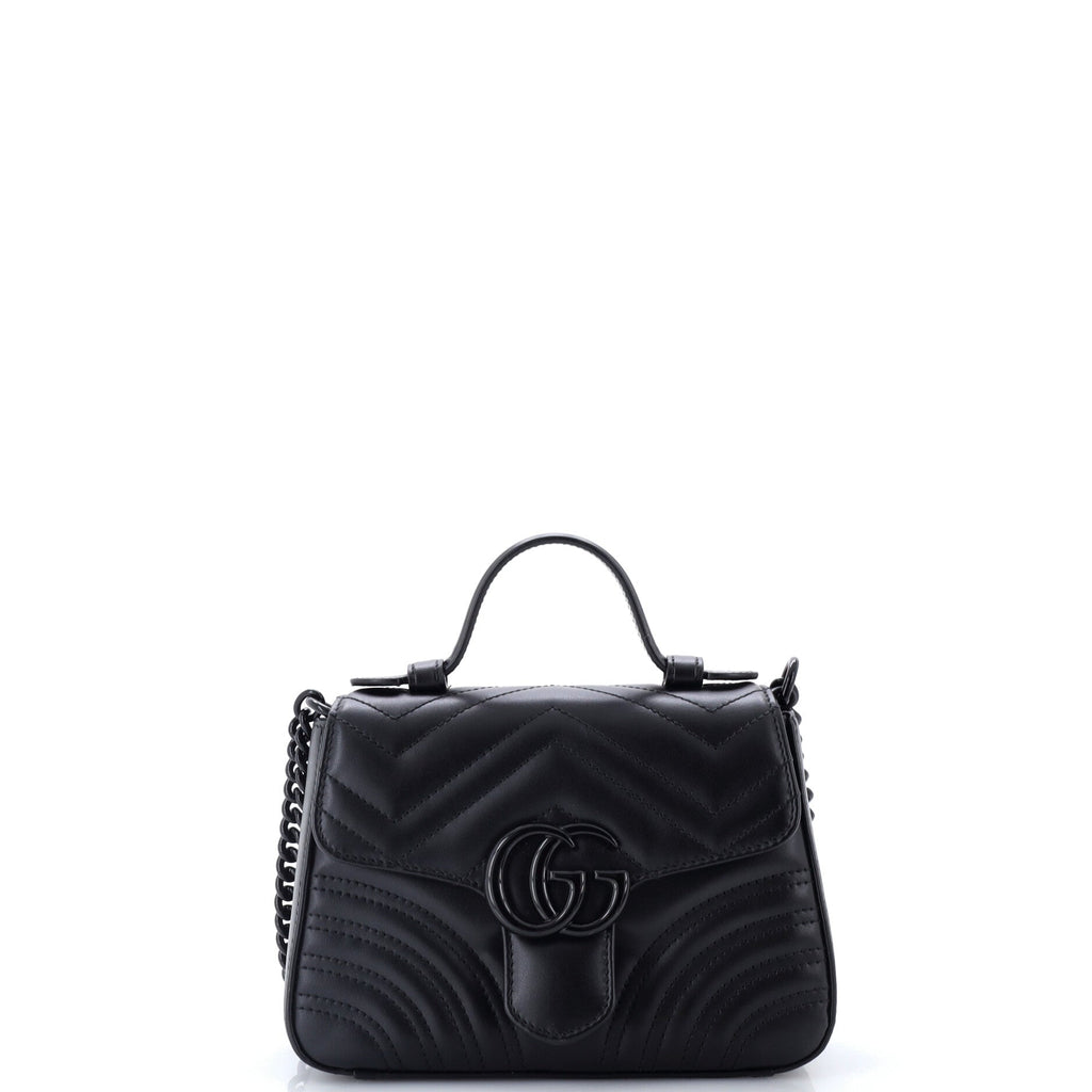 GG Marmont Monochrome Top Handle Flap Bag Matelasse Leather Mini