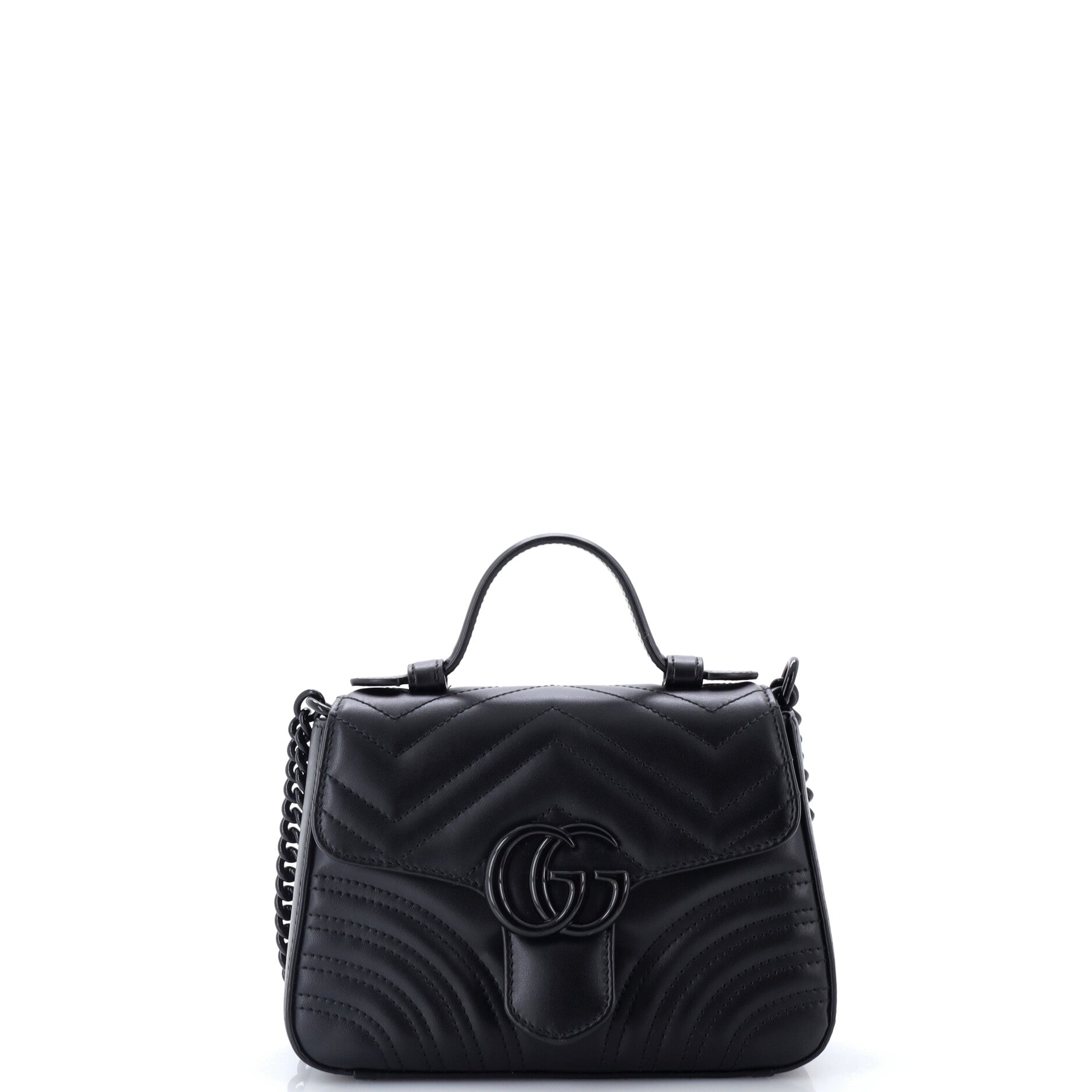 GG Marmont Monochrome Top Handle Flap Bag Matelasse Leather Mini