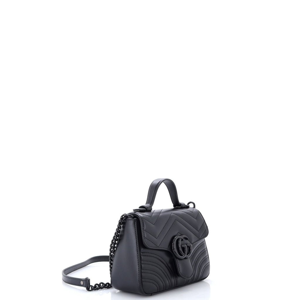 GG Marmont Monochrome Top Handle Flap Bag Matelasse Leather Mini