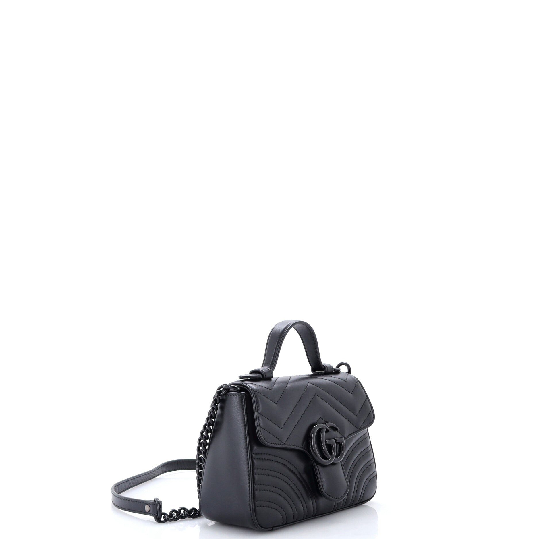 GG Marmont Monochrome Top Handle Flap Bag Matelasse Leather Mini