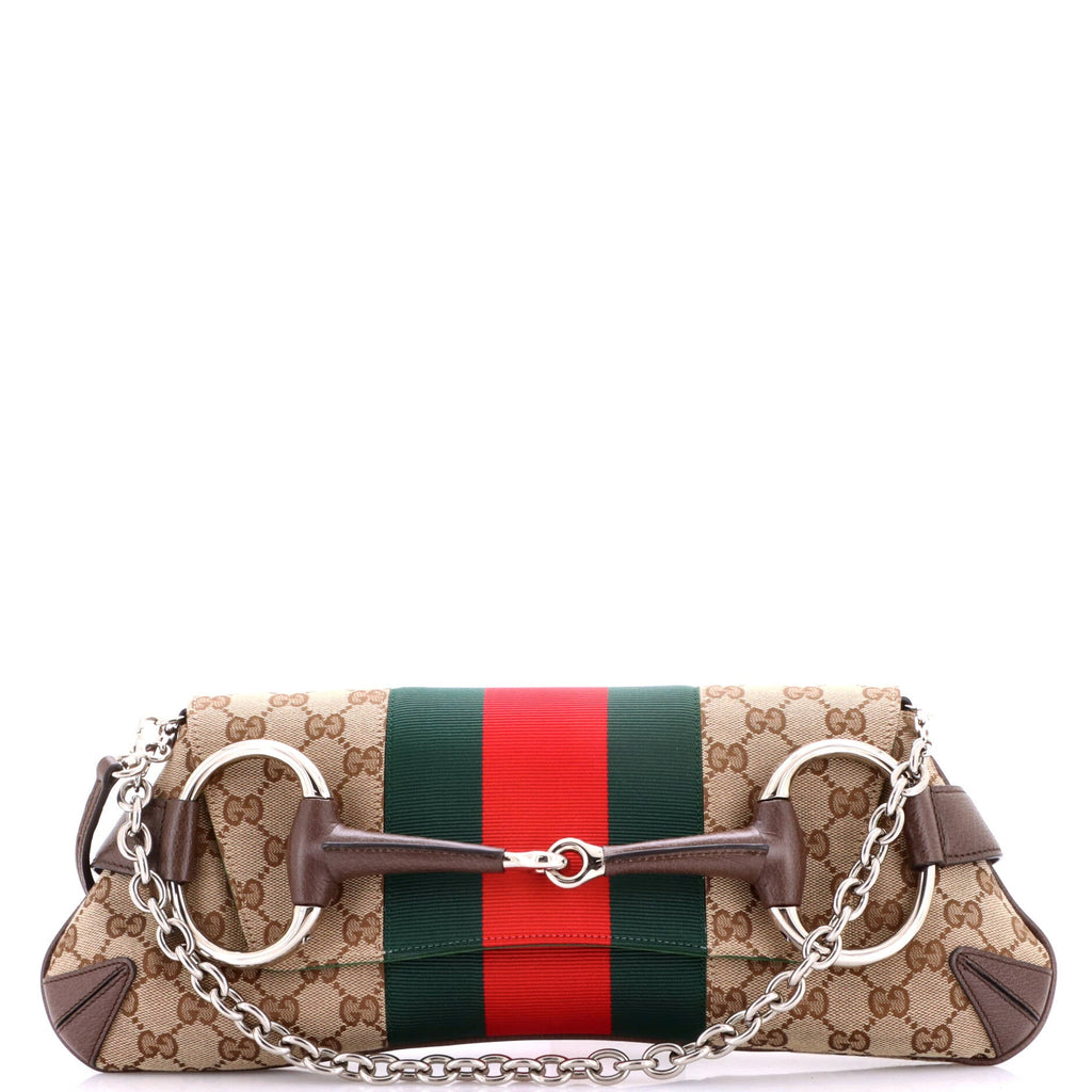 Horsebit Web Chain Clutch GG Canvas Large