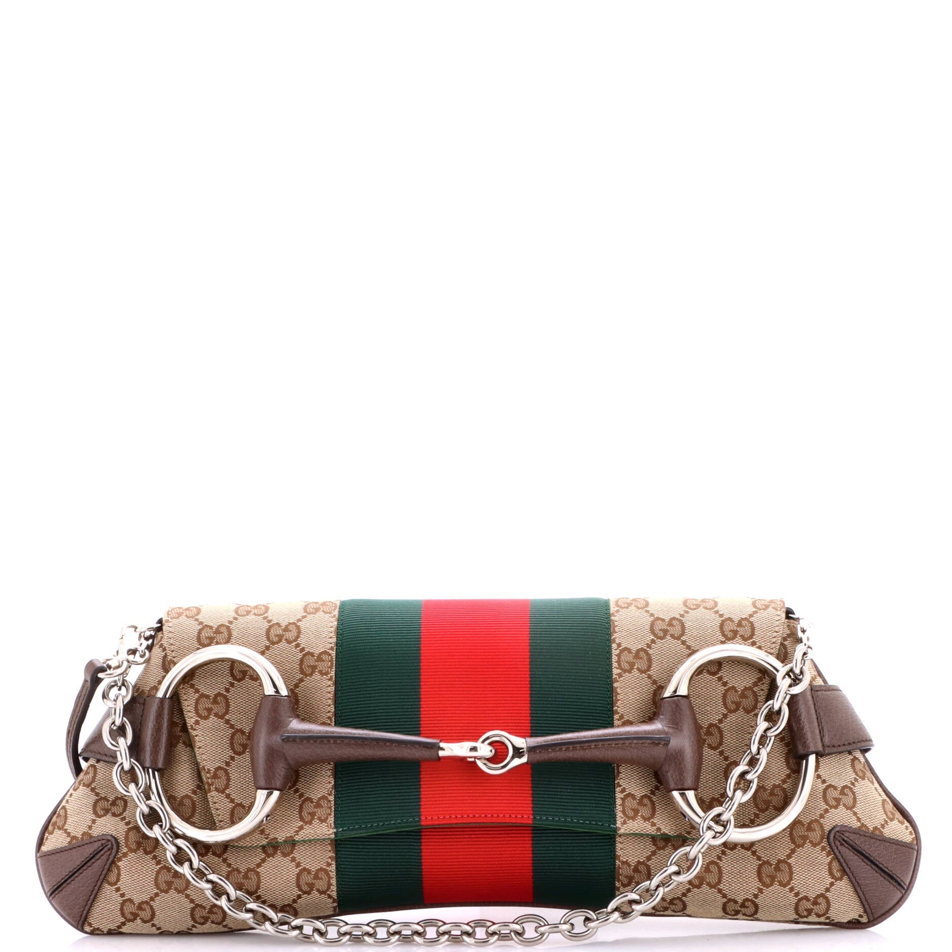 Horsebit Web Chain Clutch GG Canvas Large