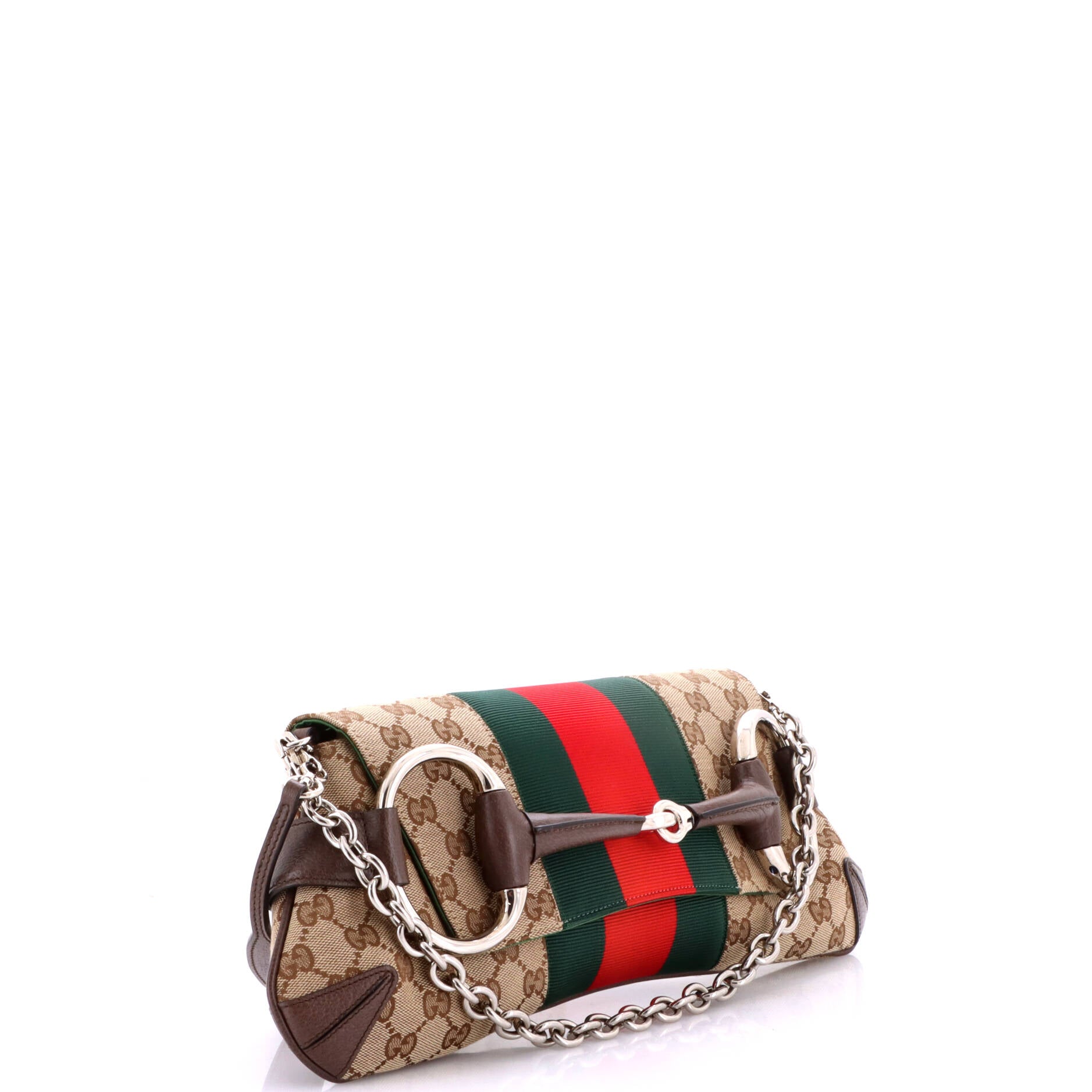 Horsebit Web Chain Clutch GG Canvas Large