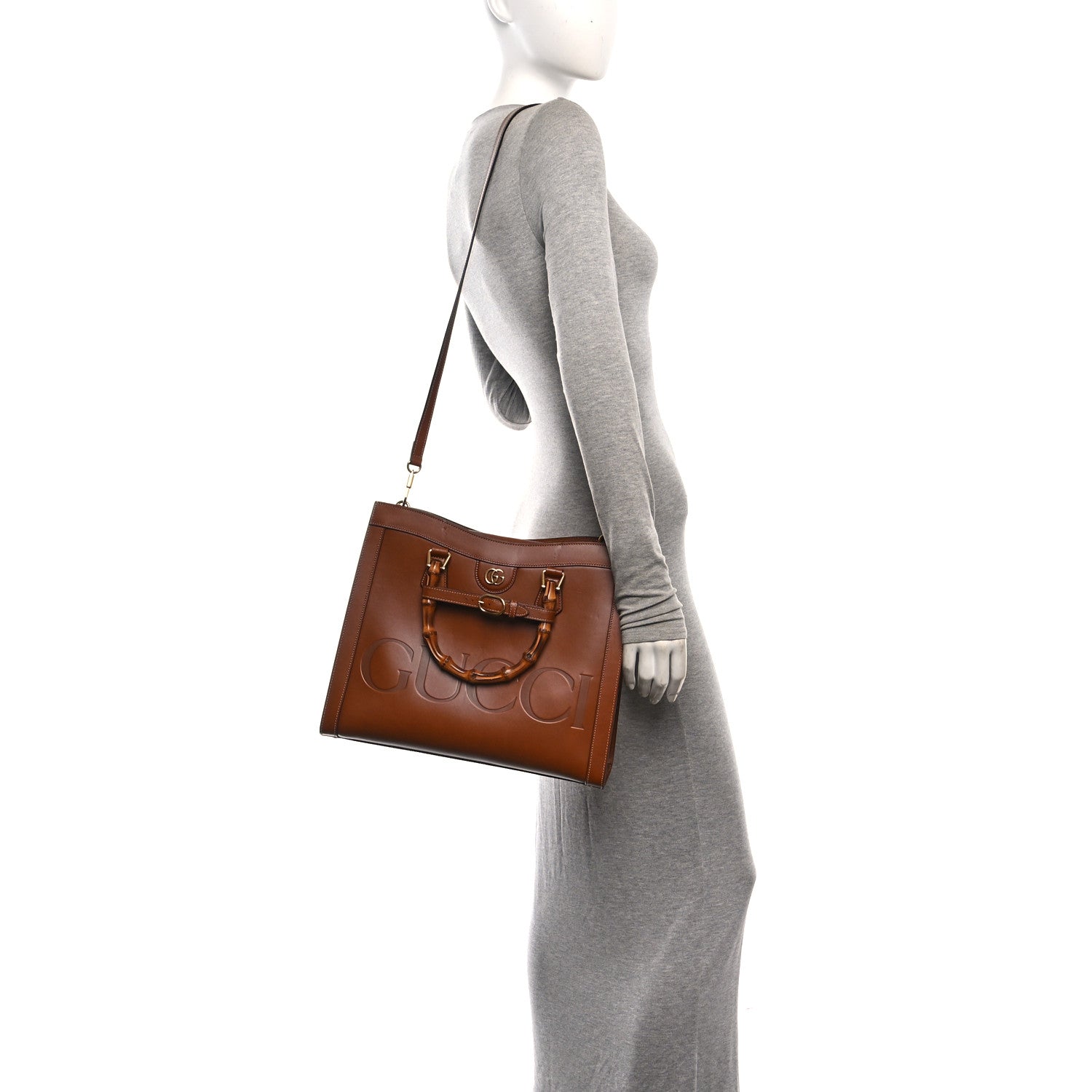 Charisma Calfskin Gucci Embossed Medium Diana Tote Bag Peanut Brown
