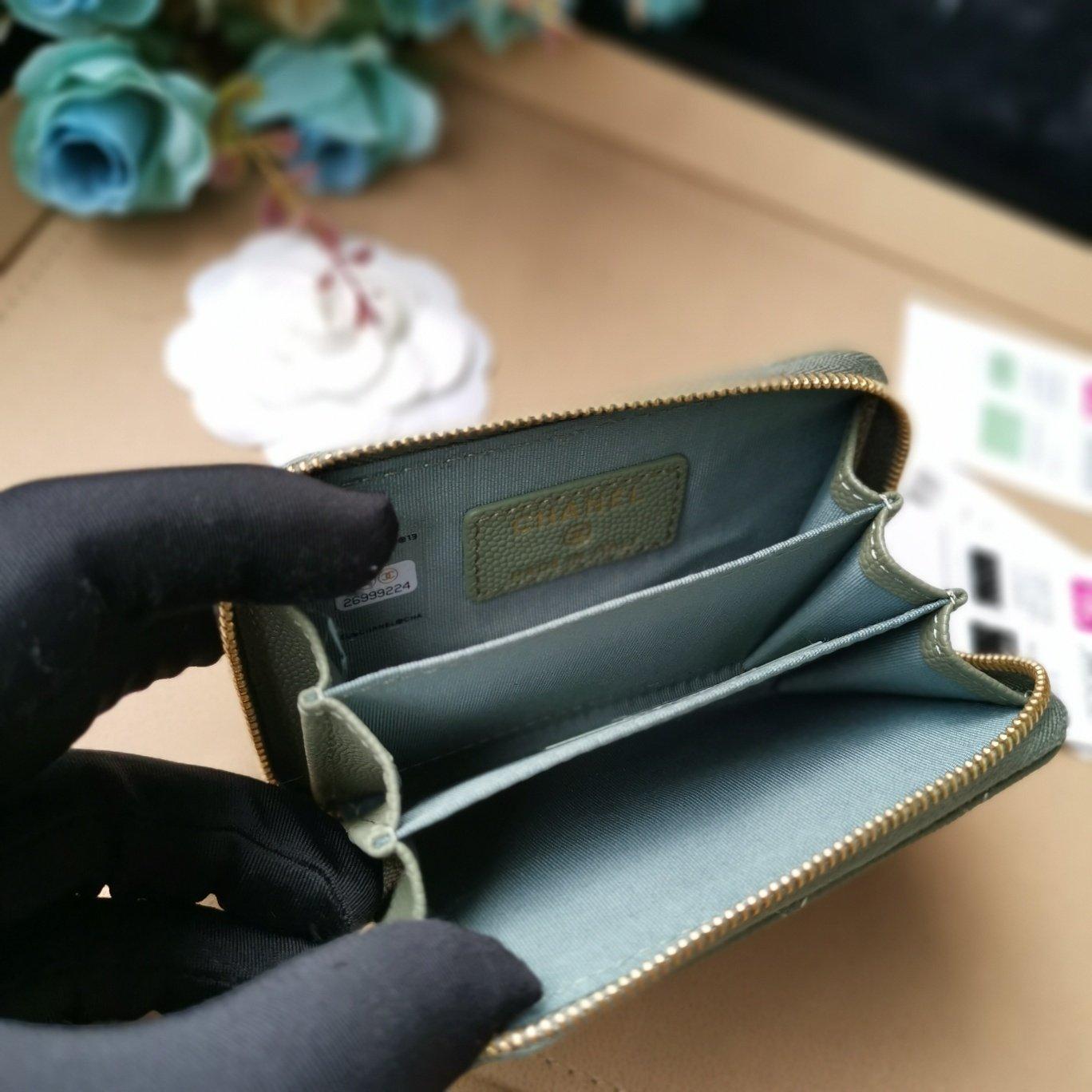 Chanel Quilted Caviar Leather Wallet with CC Logo and Zip Closure