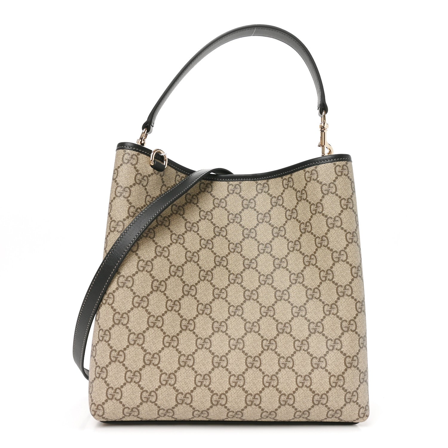 GG Supreme Monogram Medium Emblem Bucket Bag Beige Dark Brown Black