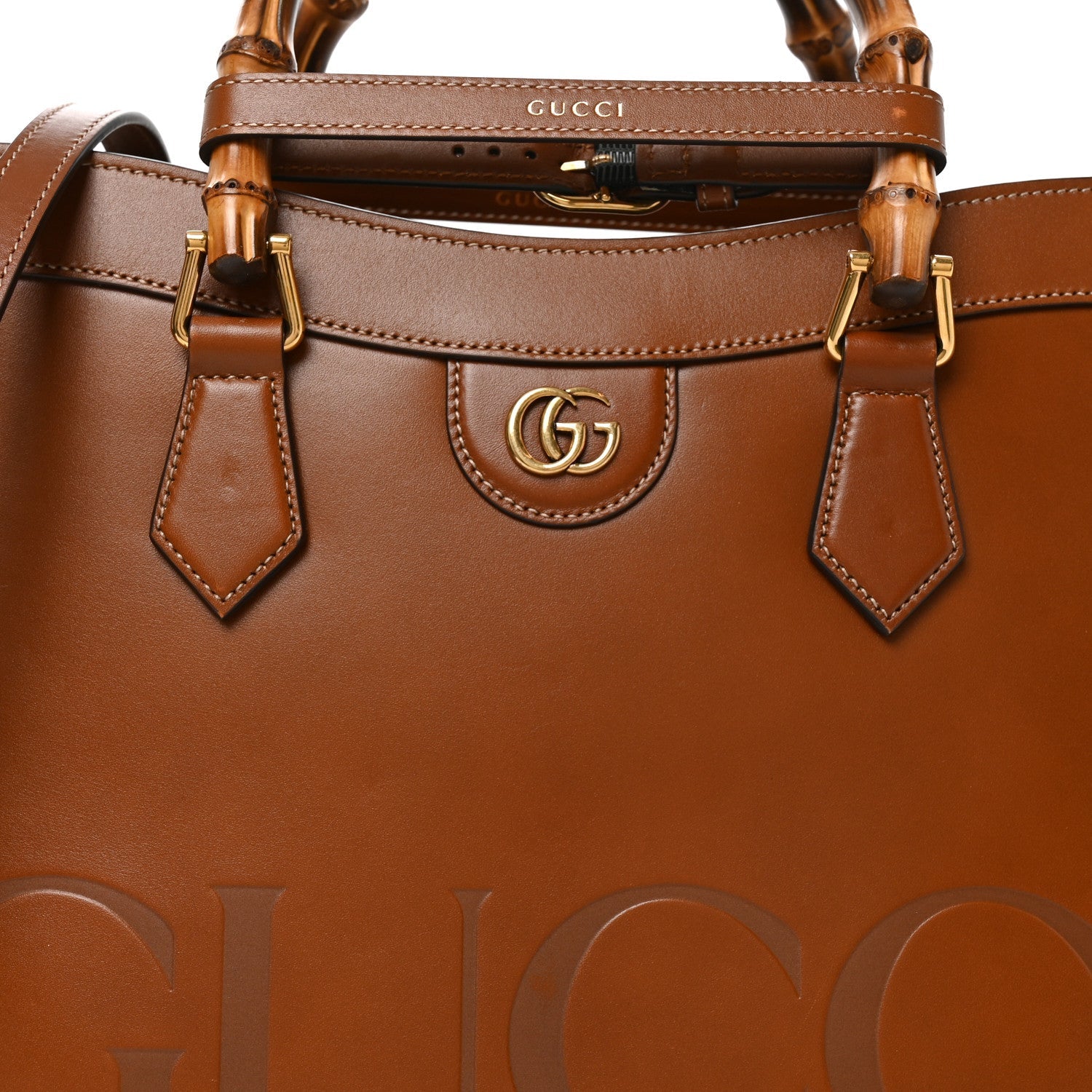 Charisma Calfskin Gucci Embossed Medium Diana Tote Bag Peanut Brown