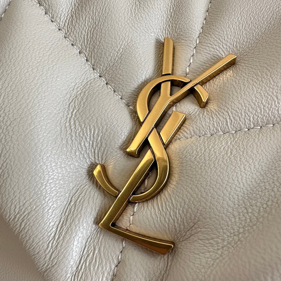 YSL Loulou Puffer Toy Quilted Lambskin Shoulder Crossbody Bag with Chain Strap White (23 x 15.5 x 8.5) cm