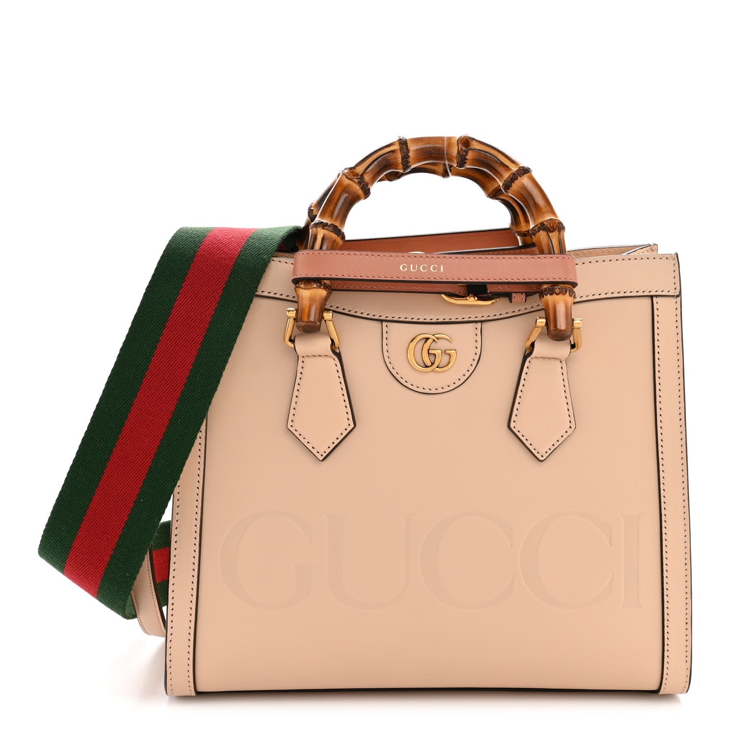 Calfskin Gucci Embossed Small Diana Tote Bag Pink