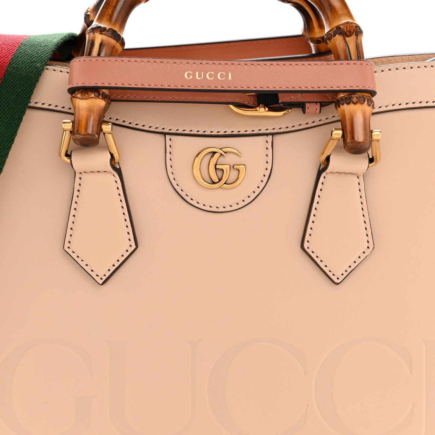 Calfskin Gucci Embossed Small Diana Tote Bag Pink